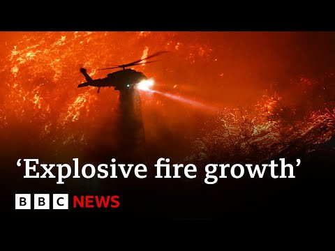 Los Angeles braces for ‘explosive fire growth’ as high winds near | BBC News