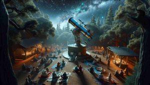 High-definition, realistic representation of a stargazing event at an observatory nestled in an oakwood forest. The sky is speckled with bright stars, offering rare celestial views. The telescope, prominently featured, is busy with visitors: a mixed group of people of various descents and genders, eager to peer into the mysteries of the universe. Some lay on blankets spread on the ground, gazing upwards, while others stand in anticipation for their turn at the telescope. The crisp night air, filled with the scent of fresh oak, adds to the enchanting atmosphere.