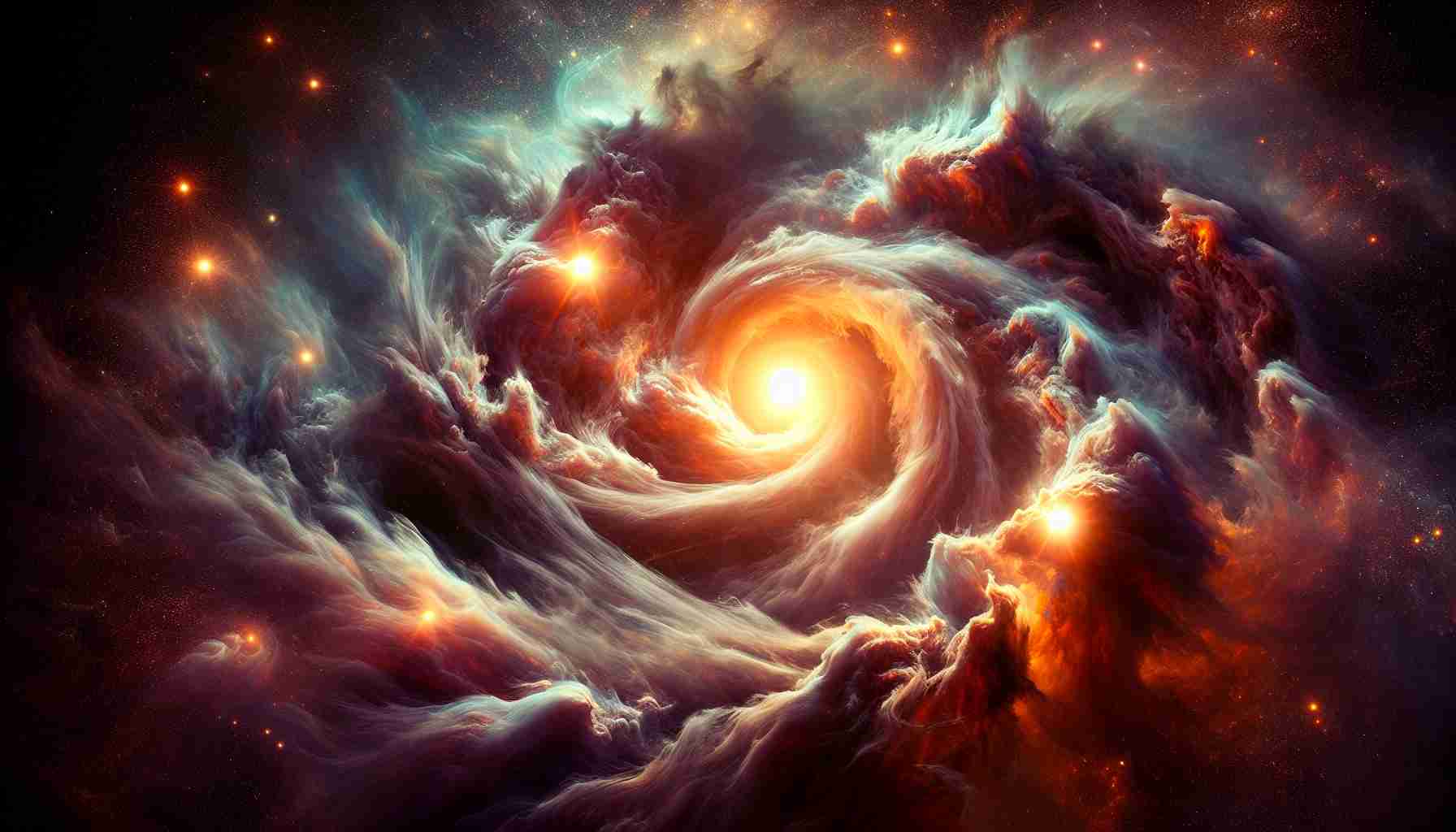 A high-definition, realistic image that portrays newly uncovered aspects of winds surrounding infant stars. The scene should capture the colors, turbulence and wild energy of these cosmic gusts as they dance around young celestial bodies. Dust and gas should be abundant, swirling in vortex-like patterns. Amidst this chaotic cosmic weather, infant stars should shine brightly, their luminescence piercing through the chaos, symbolizing the birth of new celestial entities amidst the cosmic turmoil.