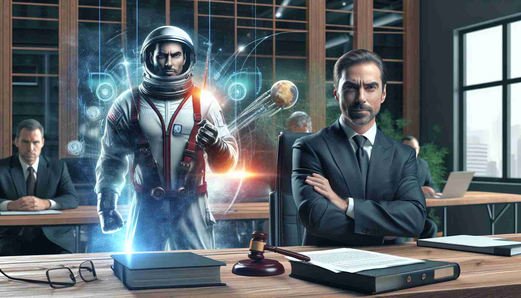 An image depicting a high-definition, realistic scene in which a major figure from the space industry shows support for a renowned entrepreneur who is notable in the electric car and space travel sector amid a legal dispute.