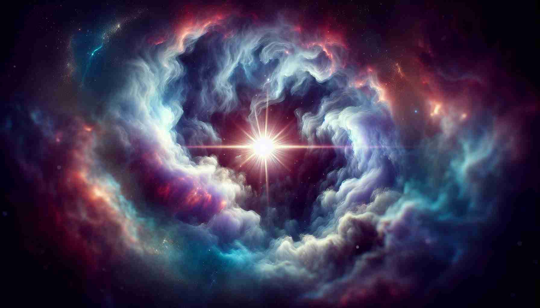 A high-definition, realistic depiction of the concept of stellar birth. This natural astronomical phenomena involves the birth of a star from interstellar gas and dust. Imagine nebulous clouds swirled with vivid hues of blues, purples, and pinks. In the center, a bright, glowing object representing a new star forming. Light is emitted from this central point, illuminating the surrounding gas and dust clouds. This image should capture the majestic and mysterious process that continuously unfolds across the universe.