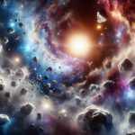 Create a highly detailed, realistic HD representation of the stellar cosmos in a state of chaos. Picture a scene where cosmic wanderers such as asteroids, comets, and rogue planets roam wildly. Display the presence of massive stars, nebulae, and galaxies in the background, highlighting the vastness and complexity of the universe.