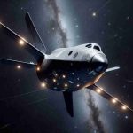 Generate a highly detailed and realistic image of X-37B, an unpiloted military spaceplane, modern marvel of aero-space engineering, conducting innovative maneuvers in its seventh mission. The spacecraft is shown against the backdrop of the deep blackness of space with stars scattered far and wide. It is effortlessly executing complex orbit maneuvers with great precision.