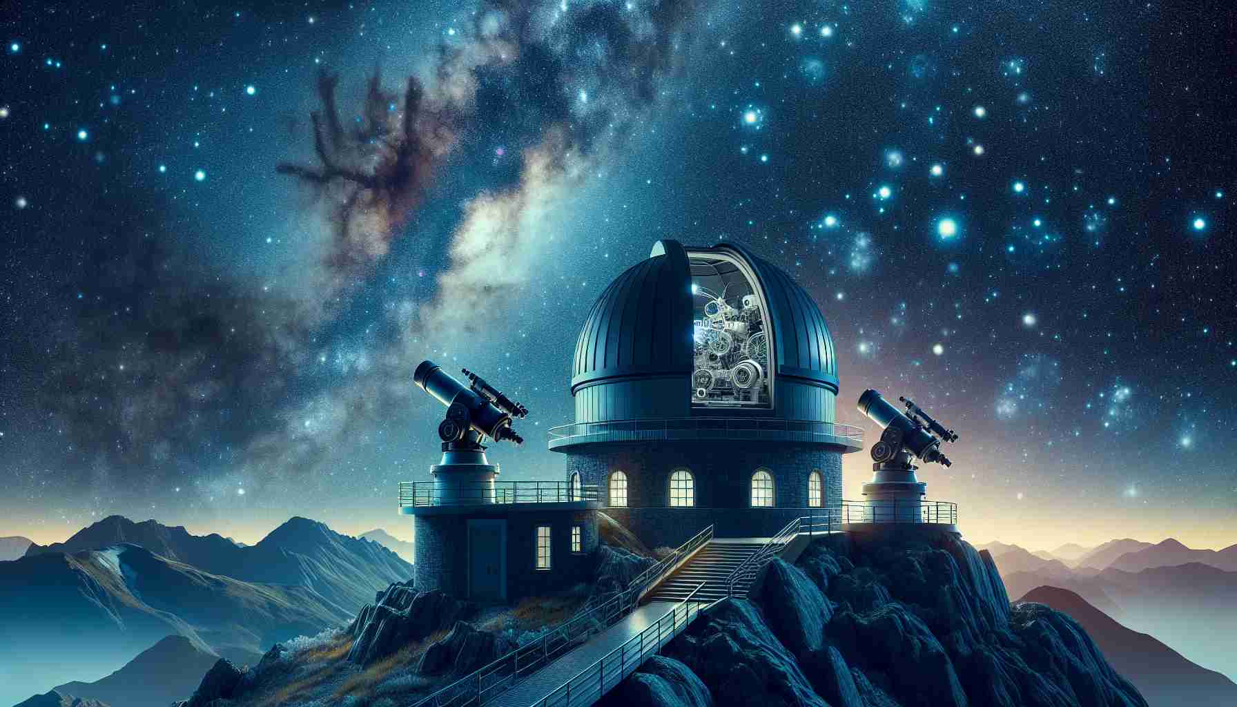 Create a high-definition realistic image of an astronomic adventure where you explore the night sky from a special observatory. The observatory is unique, perhaps nestled on top of a mountain or housed in an interesting architectural structure. The sky is lit up with countless stars, galaxies and other celestial bodies, inviting the observer to the vastness of the universe. The observatory equipment, such as telescopes, are in the foreground, ready for use in this nocturnal study. It's a clear, moonlit night, amplifying the stellar view.