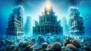 An extremely high-definition and vividly realistic image. The visuals depict the lost civilization of Atlantis as it is uncovered from the depths. The sight is astonishing, with towering and ornate edifices that look submerged in the crystal-clear ocean, barnacles and corals clinging to the once majestic buildings. Various species of marine life can be seen swimming among the ruins, providing a sense of serene cohabitation. Through the shifting waves, the sun's rays penetrate and bounce off the ancient structures, casting surreal hues and rendering an unforgettable spectacle of a mystery uncovered.