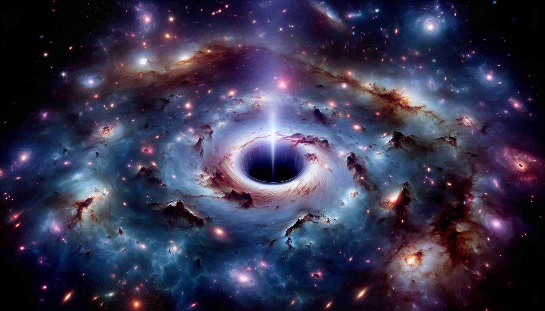 Generate a high-definition, realistic visual representation of the enigma surrounding supermassive black holes in early galaxies. The picture should include an expansive view of the cosmos, brimming with distant, early-stage galaxies filled with youthful stars. At the heart of these galaxies, the supermassive black holes should stand as point of true mystery, invisible yet powerful, drawing surrounding cosmic matter into them, resulting in a maelstrom effect. The atmosphere should be saturated with vibrant colors typically associated with deep space exploration - hues of blues and purples, interspersed with twinkling stars and nebulas.