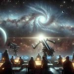 A high-definition realistic image depicting the discovery of enigmatic celestial visitors. This scene captures the moment of awe and wonder when astronomers, consisting of a diverse group of men and women from different descents such as Caucasian, Hispanic, and Asian, first identify these mysterious space guests through a powerful telescope. The sky is littered with shimmering stars and nebulas, and the visitors in question are enigmatic, ethereal formations that add a sense of mystery to the image. The astronomers are in a dark room illuminated only by the glow from the telescope’s viewfinder and the digital screens displaying celestial maps and data.