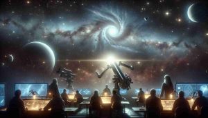 A high-definition realistic image depicting the discovery of enigmatic celestial visitors. This scene captures the moment of awe and wonder when astronomers, consisting of a diverse group of men and women from different descents such as Caucasian, Hispanic, and Asian, first identify these mysterious space guests through a powerful telescope. The sky is littered with shimmering stars and nebulas, and the visitors in question are enigmatic, ethereal formations that add a sense of mystery to the image. The astronomers are in a dark room illuminated only by the glow from the telescope’s viewfinder and the digital screens displaying celestial maps and data.