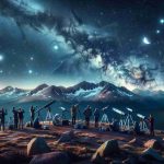 Create a realistic high-definition image which portrays a group of stargazers in Colorado. They are all eagerly waiting for a celestial spectacle. The sky is clear, filled with numerous glittering stars. Some of them are arranging their telescopes, while others are busy consulting star maps. The majestic Rocky Mountains are seen in the backdrop under the stunningly starlit sky. The atmosphere in the scene is buzzing with anticipation and excitement.