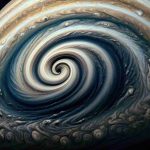 Generate a realistic, high-definition image of a mysterious whirlpool on Jupiter, rendered in vivid detail. The whirlpool should be so distinctive and enthralling that it seems to be revealing the secrets of this immense gas giant. The scene should amplify the colossal scale and turbulent atmosphere of Jupiter, with spiraling storm systems and complex cloud formations in view.