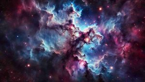 Generate a high-definition, realistic image of an intriguing and mysterious nebula. This nebula, dubbed the 'Shadowy Creature Nebula', is characterized by shadowy, intricate gaseous structures that take on an otherworldly, creature-like appearance. The scene should capture the breathtaking wonder and vastness of space exploration. The nebula is enveloped in an array of nebular colors, predominantly deep blues and violets, with intermittent bright stars twinkling amidst the shadowy structures.