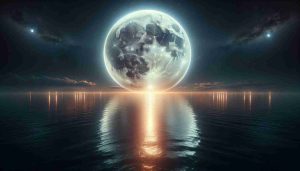 Create a realistic, high-definition image of the final supermoon of the year 2024. The supermoon is at its peak, positioned over a serene and endless ocean. The moon's radiant glow illuminates the dark night sky with its intense brightness, and its reflection on the water creates a majestic pathway of light. The stars surrounding it are faint but visible, and the night sky gives off a sense of tranquility. Wisps of clouds pass by, adding a touch of mystery to the magnificent celestial event.