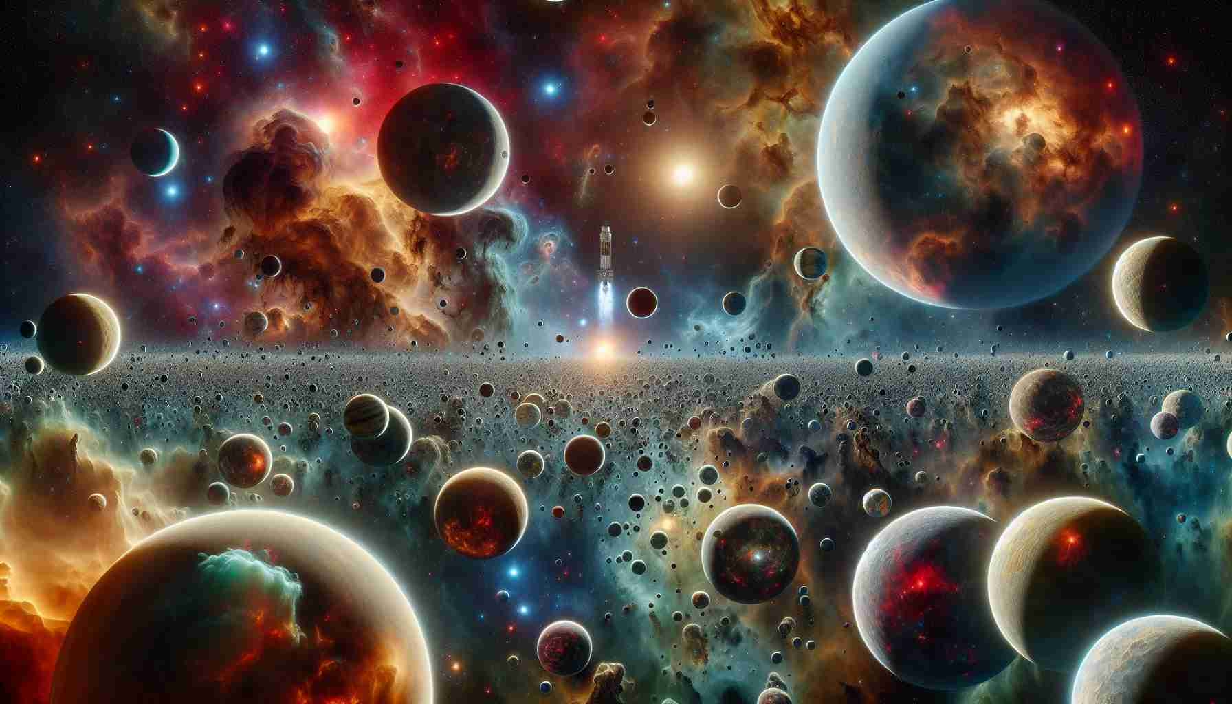 A high-definition, realistic image representing the concept of exploration within the enigmatic and fascinating universe of young exoplanets. It's a depiction of the vast cosmic field filled with dense nebulas, bright young stars, their fledgling exoplanets coalescing and taking form in bamboozling variety of shapes, hues and sizes. Perhaps some of them hosting nascent atmospheres that might imbue them with striking colors. The image may also showcase an exploratory spacecraft, symbolizing human curiosity, venturing into the distance, majestically highlighted against the contrast of vibrant celestial bodies.