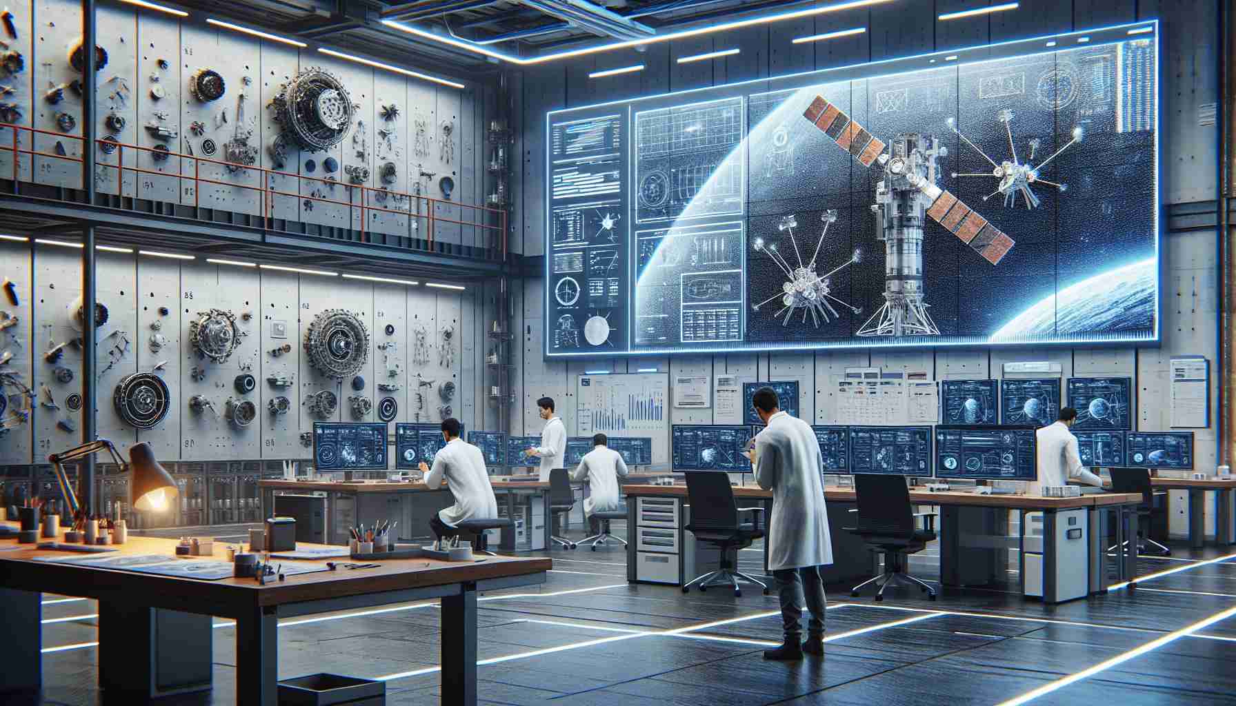 Realistic high-definition photo of the scene indicating major changes in progress at a prominent space exploration and research facility, renowned for its robotic spacecraft. The picture should showcase sophisticated laboratory tools, engineers at work wearing white lab coats, walls adorned with charts and schematic diagrams of space exploration vehicles, screens flashing with aeronautical data, and a large agenda on a whiteboard signaling key upcoming changes. The setting should be busy but brimming with excitement and anticipation for the future of space exploration.