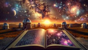 A high definition realistic image illustrating the new dawn in the field of astronomy. The image shows a breathtaking sunrise, symbolizing a new dawn, over an observatory equipped with high-tech telescopes. The foreground is dominated by an opened book, each page filled with star maps, mathematical equations, and intricate diagrams, symbolizing the knowledge accumulated so far about the universe. The sky is teeming with wonders of the cosmos, filled with galaxies, nebulae, and pulsars, representing the mysteries yet to be uncovered.