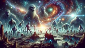 Create a realistic high-definition image depicting the unveiling of enormous, mysterious creatures from ancient cosmic realms. Show a variety of gigantic, otherworldly beings, each with distinctive features that rouse a sense of wonder and awe, as if they just have been discovered for the first time. Add a background setting that portrays a cosmic realm, filled with celestial bodies like stars, planets and galaxies.