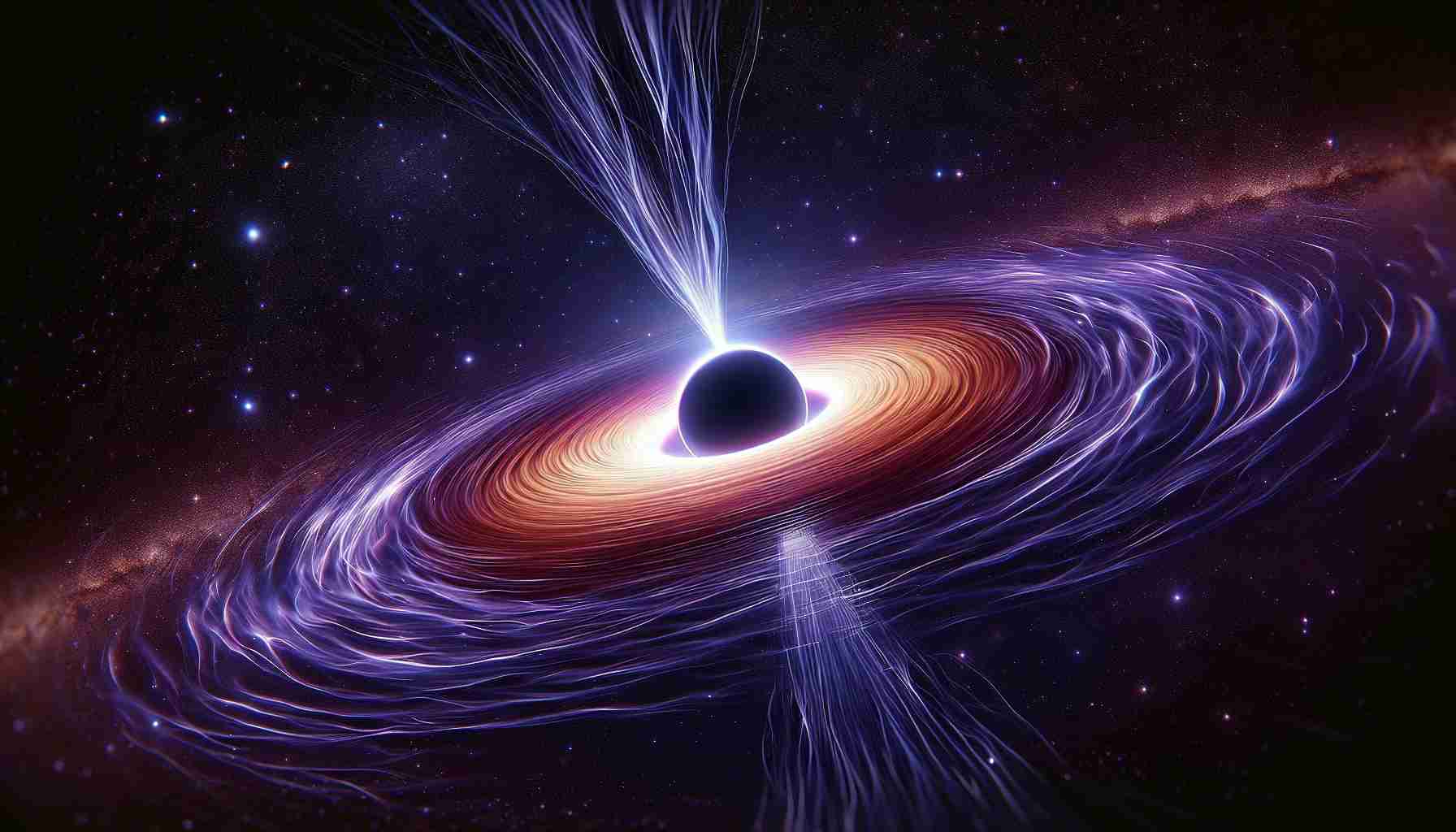 Create a realistic, high-definition image that conceptualizes the mysteries of black hole coronas. Picture a black hole with its dazzling corona represented by an intense, bright circle of light. Show ripples of indigo and violet which might suggest gravitational waves emanating from the event horizon. Add a backdrop of deep space filled with a myriad of far, twinkling stars. Also, depict radiant jets of plasma being projected outwards from the black hole with the impression of immense energy and force.