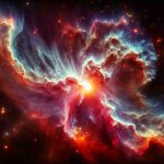 Generate a hyper-realistic, high-definition depiction of a pulsar phenomenon resulting in a breathtaking nebula. The nebula's formation takes on a unique shape, strongly reminiscent of a guitar. Showcase the intricate details, vibrant colors, and stunningly bright illumination that combine to form this astronomical spectacle.