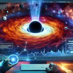 Generate a realistic, high-definition image of the astronomical wonder that is the M87's Black Hole, surrounded by the stunning cosmic scenery, with text annotations highlighting awe-inspiring scientific discoveries that will blow your mind.