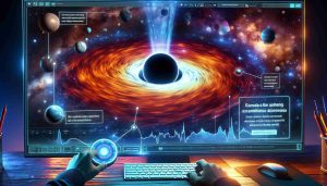 Generate a realistic, high-definition image of the astronomical wonder that is the M87's Black Hole, surrounded by the stunning cosmic scenery, with text annotations highlighting awe-inspiring scientific discoveries that will blow your mind.