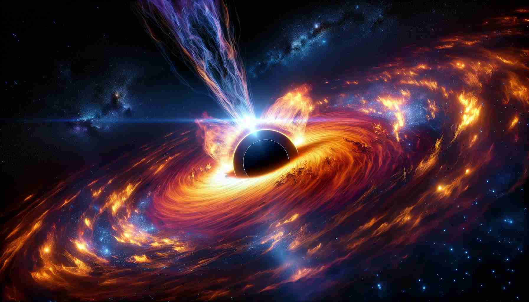 Astonishing high-definition image depicting a cosmic event in real time. A fearsome black hole is seen consuming a blazing star, indomitable in its path of destruction. The events taking place are situated at a staggering distance of 500 million light years away from our planet, giving us a humbling glance into the infinite universe and its omnipotent forces at work.