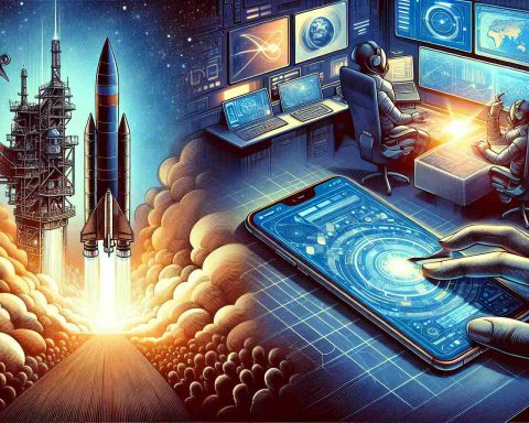 A high-definition illustration capturing the essence of a fictional space exploration organization's latest launch, subtly referencing an undisclosed technological innovation. Notably, this illustration effectively communicates how such nebulous concepts could impact everyday technologies, such as a smartphone. The scene may include the spacecraft mid-launch, the control center buzzing with anticipation, and a closeup of a phone secretly harboring the new technology.