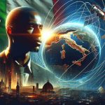 A depiction of a transformative change in Italy's telecommunications, evoking the imagery of a new era. Highlight a futuristic satellite system orbiting Earth, with a focus on Italy, symbolising enhanced connectivity. Incorporate the appearance of a visionary male entrepreneur, of South African descent, with a notable enthusiasm for technology and innovation. However, please avoid any direct reference to specific real-life individuals or figures.