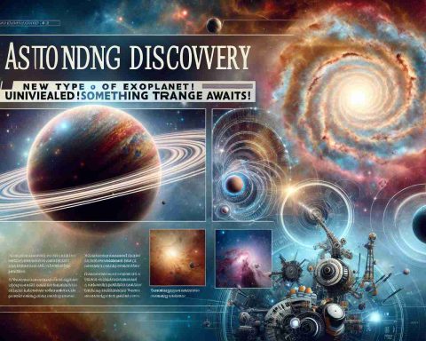 Visualize a vivid, high definition image that represents a headline reading 'Astounding Discovery: A New Type of Exoplanet Unveiled! Something Strange Awaits'. Incorporate elements of galactic exploration and astounding discovery. This may include the images of stunning exoplanets never before seen, swirling nebula and distant galaxies, interspersed with scientific equipment symbolizing the ongoing search for knowledge in this vast universe.