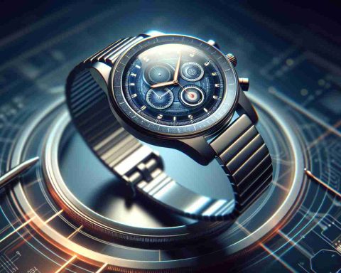 A realistic, high-definition visual representation of a generic, classic wristwatch embracing modern technology. The watch should possess a feature-rich digital display with sophisticated smartwatch capabilities. The background subtly hints at advanced technologies with a futuristic ambiance, signifying the progress and development in the world of wearable tech.