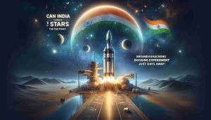 Realistic high-definition image representing the concept of India reaching for the stars. Depict a metaphorical scene reflecting groundbreaking space exploration efforts, featuring a rocket poised to launch with a stunning starry background. Include textual elements that read: 'Can India Conquer the Stars? Groundbreaking Docking Experiment Just Days Away!'