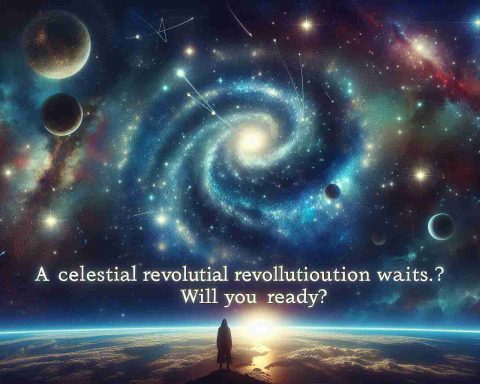 Visual representation of the concept 'A Celestial Revolution Awaits. Will You Be Ready?'. This should include a starry night sky, with galaxies and nebulae in the backdrop. A revolutionary change is symbolized with astral bodies in dynamic motion, such as planets shifting orbits or stars aligning in an unusual pattern. An earthly viewpoint is also needed to bring in the human element, perhaps a silhouette of a person or group of people stargazing, ready for the revolution. This scene should be rendered in high definition and should aim for photorealistic quality.