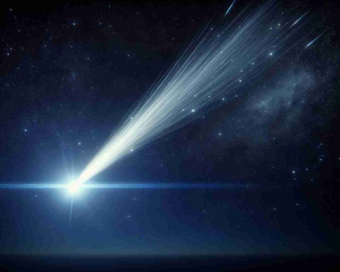 A high definition realistic image showcasing a celestial event of great rarity and beauty. A comet with a bright and spectacular tail is streaking across the night sky, its luminescence accentuated by the absence of city lights. The sky is a deep indigo, set with twinkling stars, providing a striking contrast to the comet's luminous beaming trail. The image emanates a sense of profound awe and wonder, a testament to the marvels of the cosmos.