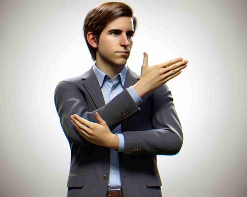 A high definition, realistic image of an entrepreneur with short, light brown hair who resembles a popular technology innovator. He is provoking controversy by doing a certain arm gesture, which has caused an influx of criticism.